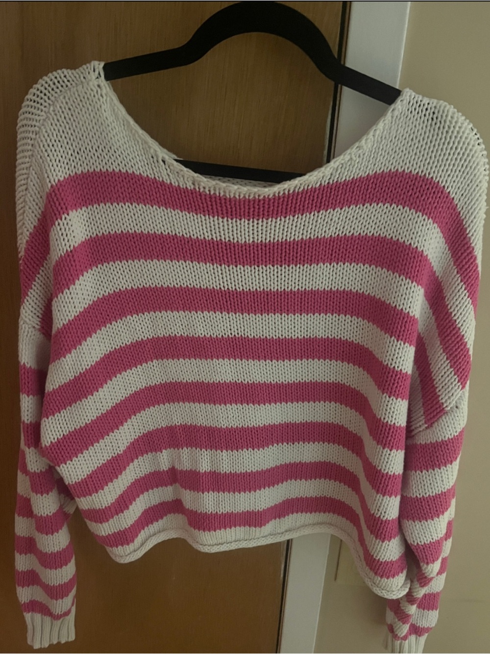 aerie Pink and White Striped Cropped oversized sweater large